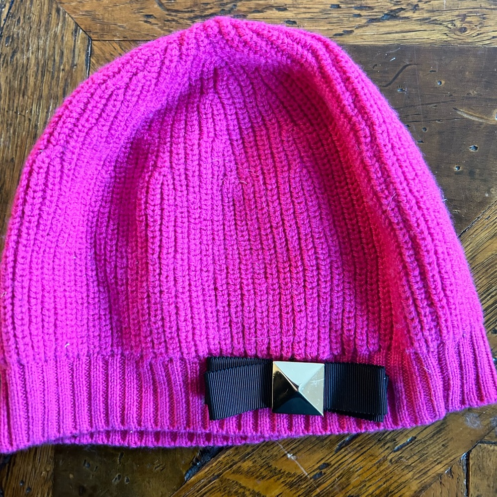 Super cute kate spade hot pink hat with black bow